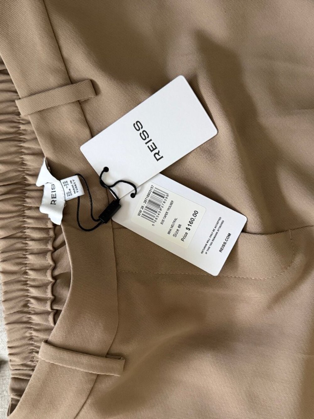 Reiss Pull-On Trousers, Khaki – Size 6 – New With Tags - Picture 3 of 6